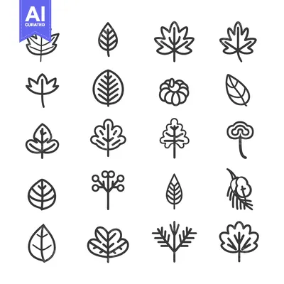 Premium design asset: Collection of 18 Line Art Leaf and Branch Icons