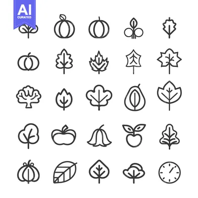 Collection of Line Icons Depicting Fall Season Elements