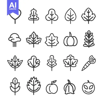 Aset premium populer: Collection of Line Art Icons Depicting Autumnal Elements