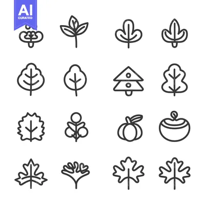 Aset desain premium: Set of 16 Line Icons Representing Various Types of Leaves