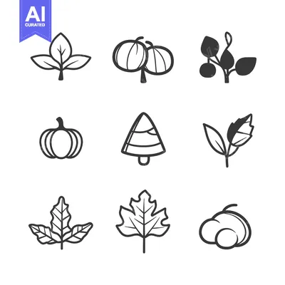 Hand-Drawn Autumn Icons with Leaves, Pumpkins, and Berries