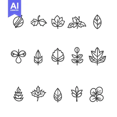 Aset premium populer: Set of Outline Leaf Icons for Design