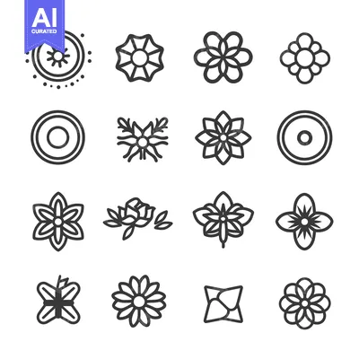Aset premium populer: Collection of Simple Flower and Circular Line Art Icons