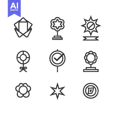 Aset premium populer: Set of nine abstract geometric black line art floral symbols