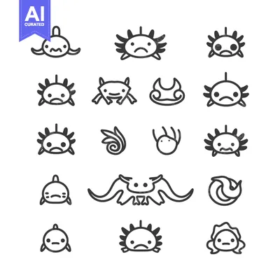 Aset premium populer: Set of cute axolotl icons in different styles