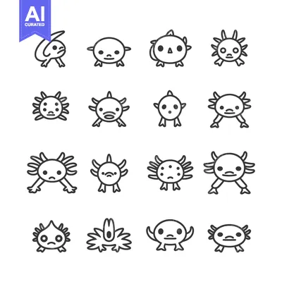 Aset desain premium: Axolotl Cartoon Icons Set in Various Poses