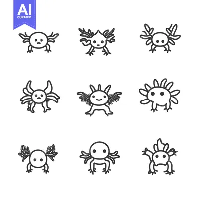 Aset premium populer: Set of Cute Cartoon Axolotl Illustrations
