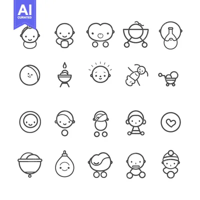 Aset premium populer: Collection of Baby and Child-Related Line Icons