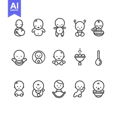 Aset premium populer: Set of Baby Icons in Outline Style