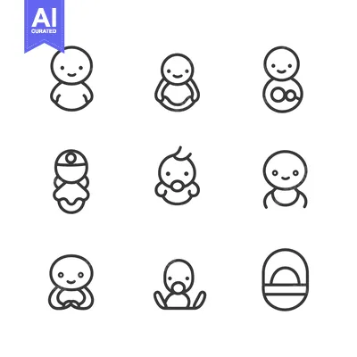 Premium design asset: Nine Line Drawings of Babies in Different Poses