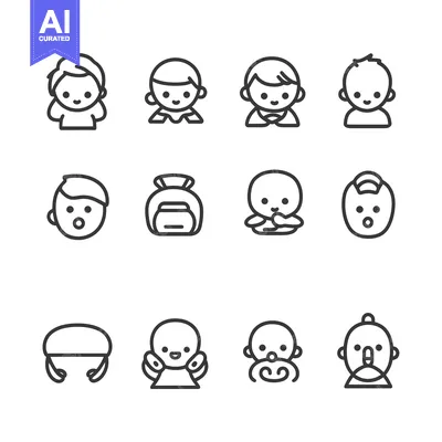 Aset premium populer: A Collection of Simple Line Art Baby Icons