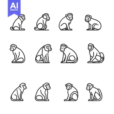 Popular premium asset: Set of Sitting Monkey Outline Icons in Different Poses