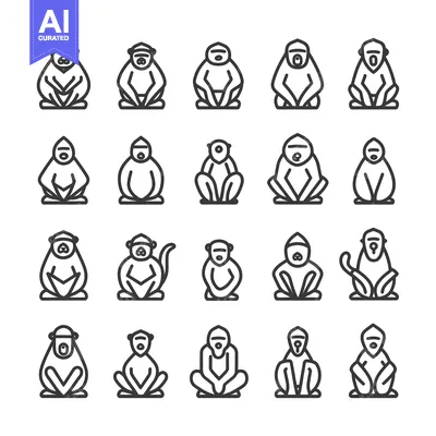Aset desain premium: A Collection of 20 Line Drawings of Monkeys in Sitting Positions