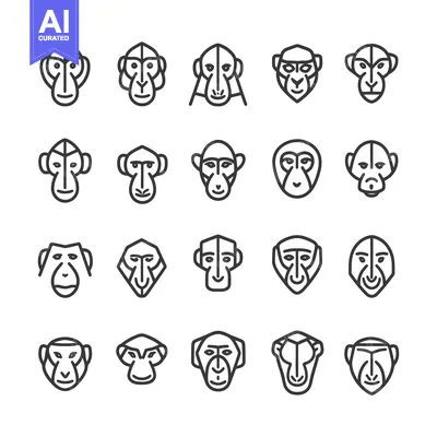 Aset premium populer: Set of 20 Outline Monkey Head Icons