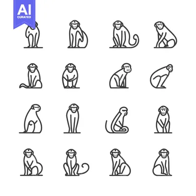 Aset premium populer: A Set of Sixteen Line Drawings of Monkeys in Different Poses