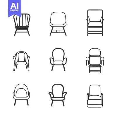 A Collection of Nine Line Drawings of Chairs