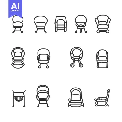 Aset premium populer: Set of Baby High Chair Line Icons