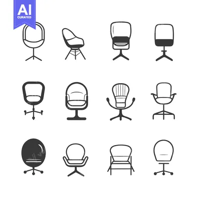 Aset premium populer: A Set of Twelve Black and White Chair Icons