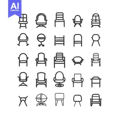 Aset premium populer: Collection of 25 Different Chair Line Icons