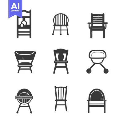 Aset desain premium: Set of 9 Black and White Chair Icons