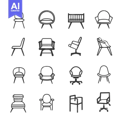 Aset desain premium: Set of 16 Line Icons of Different Types of Chairs