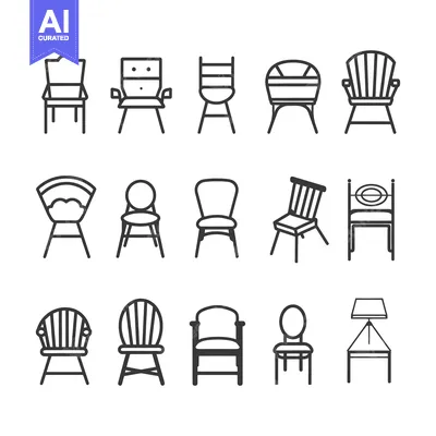 Aset premium populer: Collection of 15 Different Chair and Stool Line Drawings