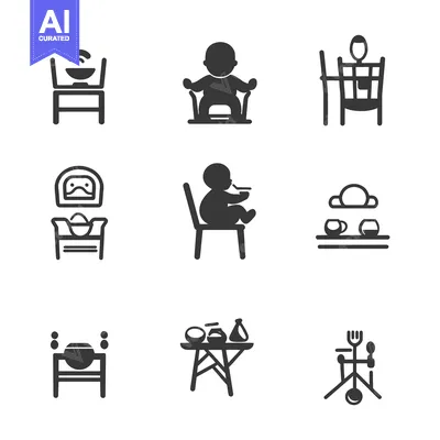 Aset desain premium: Set of Baby Highchair Icons for Feeding and Playing