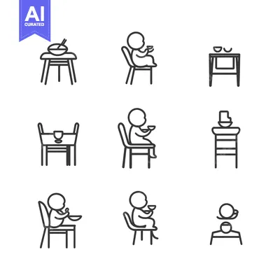 Premium design asset: Set of Baby High Chair and Table Line Icons