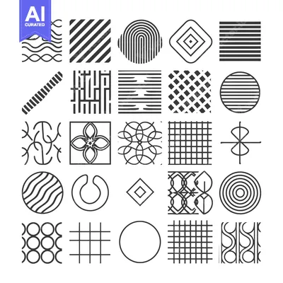 Aset desain premium: A Collection of 25 Geometric Patterns in Black and White