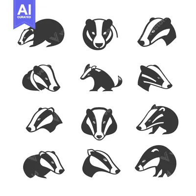 Aset desain premium: A Set of Badger Icons in Different Poses and Styles