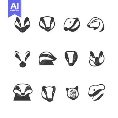 Aset premium populer: Collection of Badger Head Silhouettes in Various Poses
