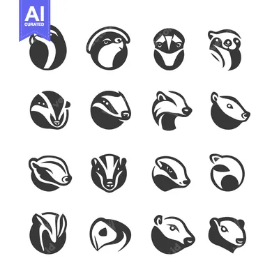 Aset premium populer: Collection of Badger Animal Head Silhouettes in Circular Frames