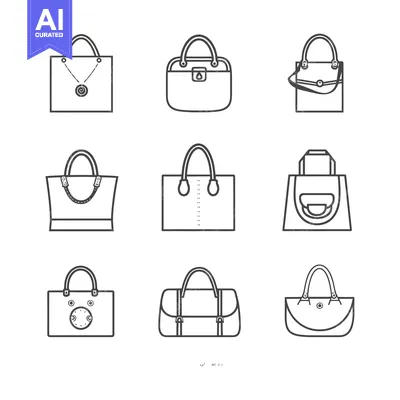 Nine Simple Line Drawings of Various Handbags