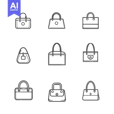 Aset desain premium: Collection of Nine Handbag Icons in Outline Style