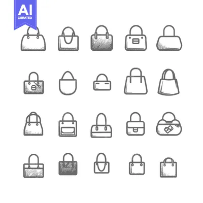 Aset desain premium: A Collection of 20 Hand-Drawn Handbag Icons