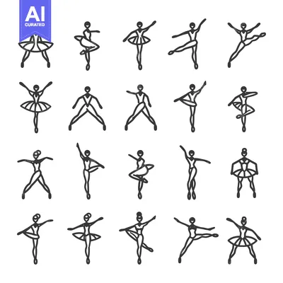 Premium design asset: Collection of Ballet Dancer Outline Icons in Various Poses