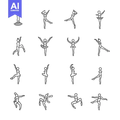 Aset premium populer: A Set of Line Drawings Depicting Ballet Dancers in Various Poses