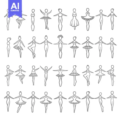 Aset premium populer: A Collection of Ballet Dancer Silhouettes in Various Poses