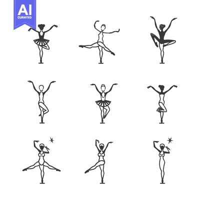 Aset premium populer: Nine Ballet Dancer Silhouettes in Various Poses