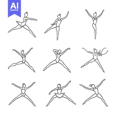 Nine Line Drawings of Ballet Dancers in Various Poses