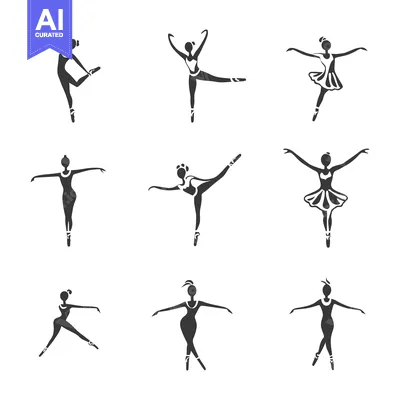 Popular premium asset: Nine Black and White Silhouettes of Ballerinas in Various Poses