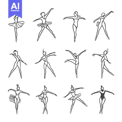 Premium design asset: A Collection of Line Drawings of Ballerinas in Various Poses