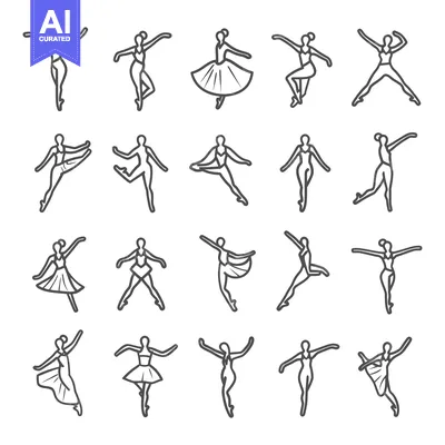 Aset desain premium: A Set of 20 Line Art Illustrations of Ballet Dancers in Various Poses