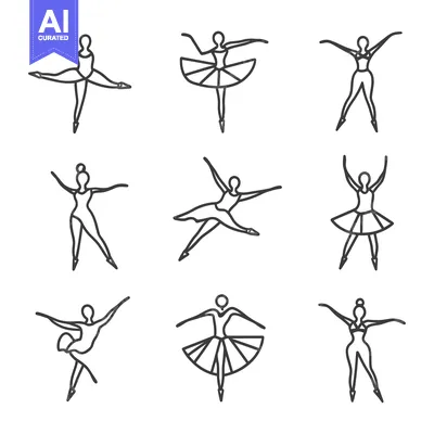Aset premium populer: Nine Line Drawings of Ballerinas in Various Poses