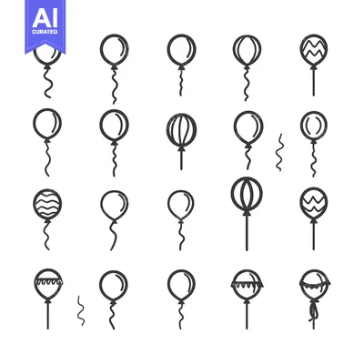 Premium design asset: Set of Twenty Balloon Icons with Various Patterns and Strings