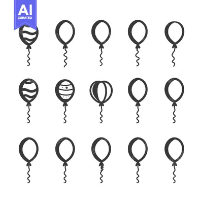 Popular premium asset: A Set of Fifteen Hand-Drawn Balloons with String Ribbons