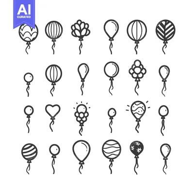 Aset desain premium: Collection of Hand-Drawn Balloon Icons with Different Patterns