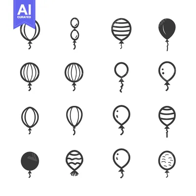 Premium design asset: A Set of Sixteen Balloon Icons in Various Styles