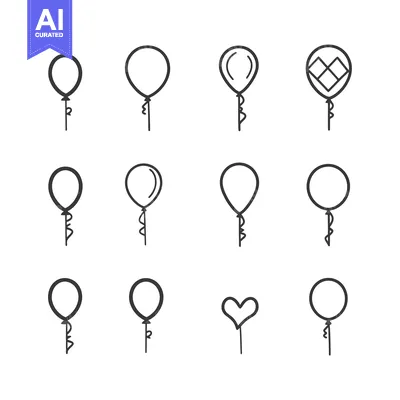 Aset premium populer: Set of Hand-Drawn Black Outline Balloons with Strings