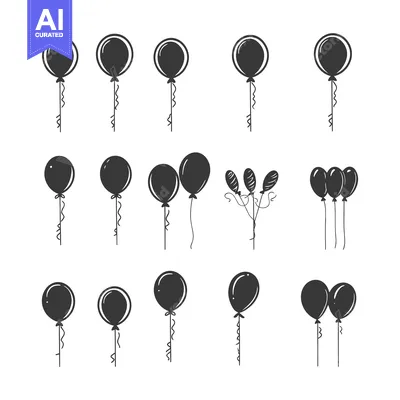 Aset desain premium: Set of Hand-Drawn Black and White Balloon Illustrations